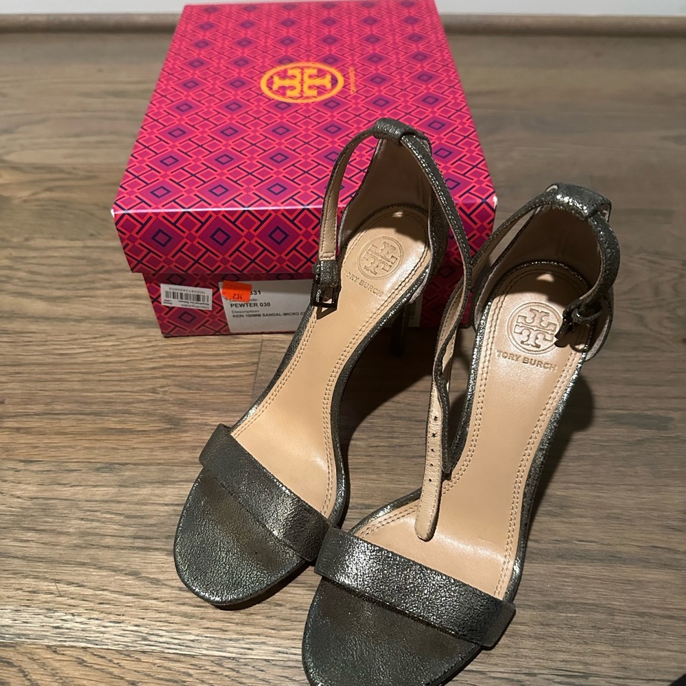 Tory Burch Pewter Sandals in Original Box